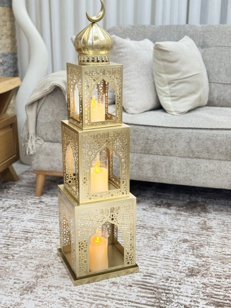 فانوس حجم كبير دهبي بدون شموع