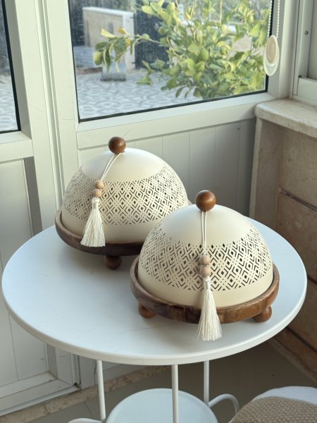 مضيفة قاعدة خشب وغطاء معدن