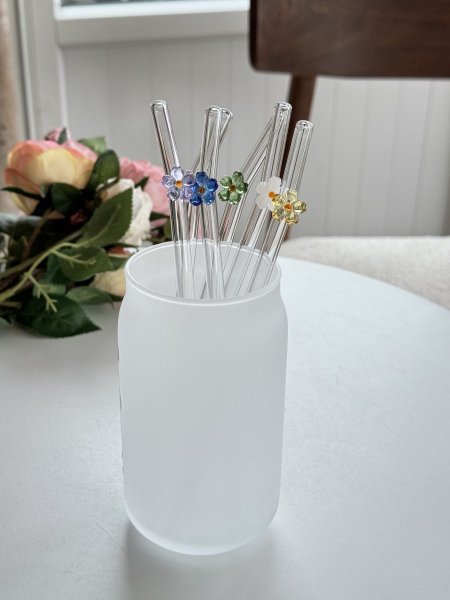 طقم مصاصات ورد 6 مصاصات مع فرشاية تنضيف